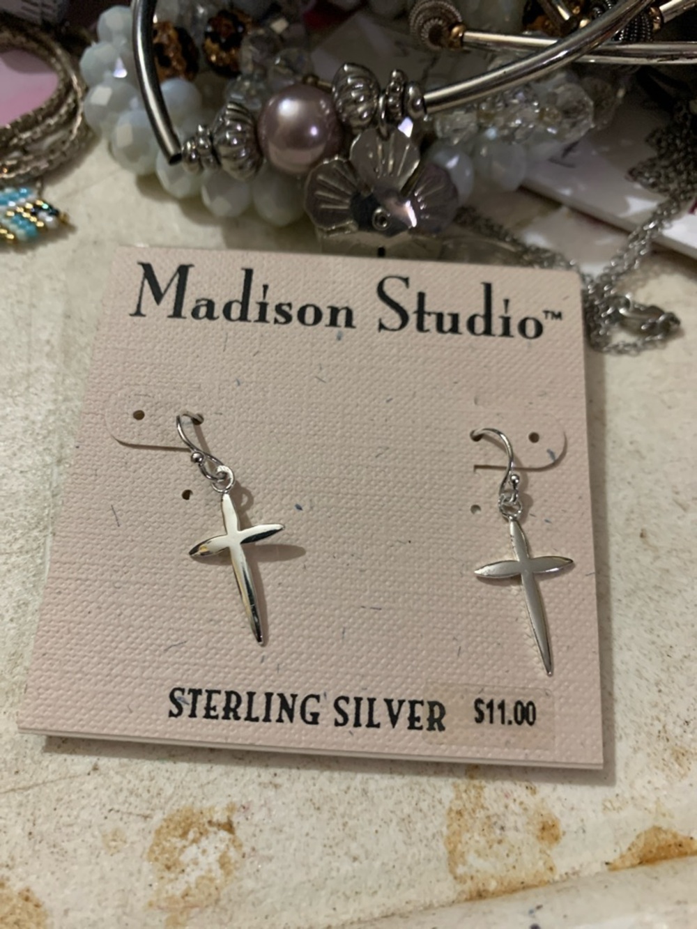 Madison Studio Silver Cross Drop Earrings